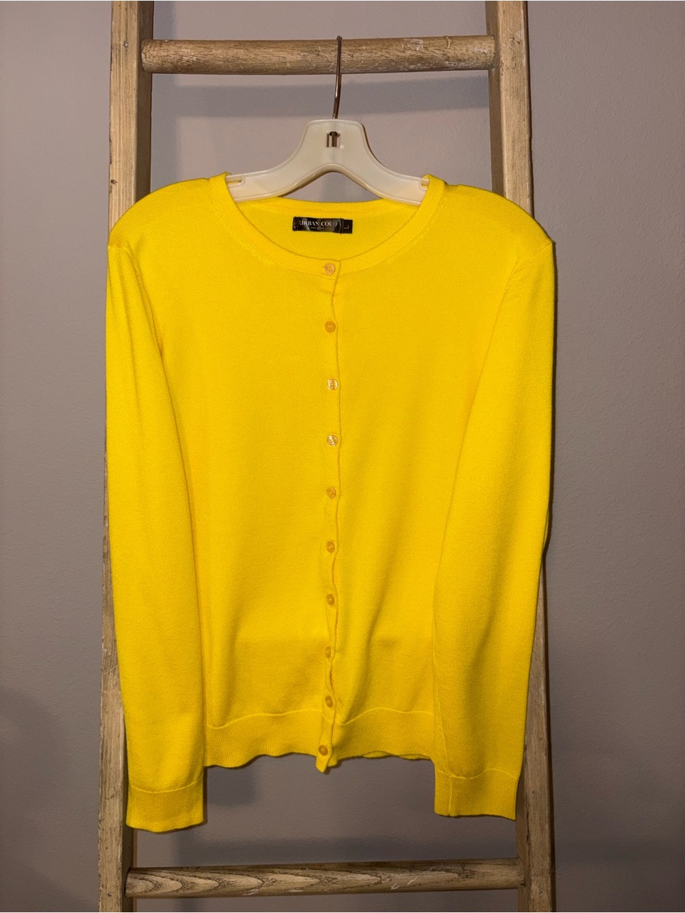 Urban coco Bright Yellow Crewneck Button Cardigan